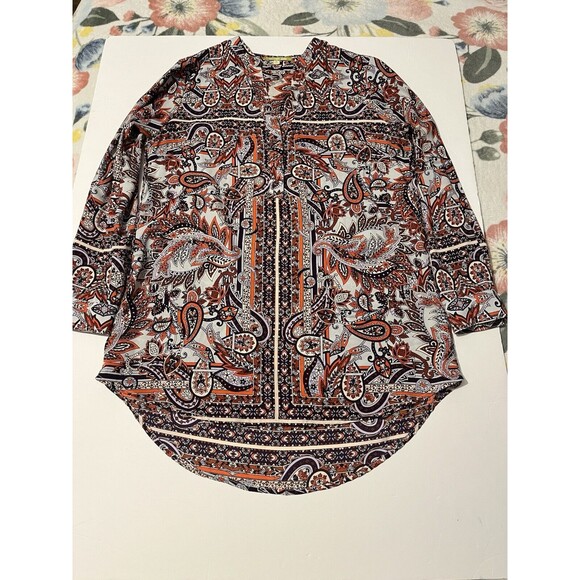 Gianni Bini Women’s Tunic Top Blouse Paisley Size M Long Sleeve V Neck - Picture 8 of 15